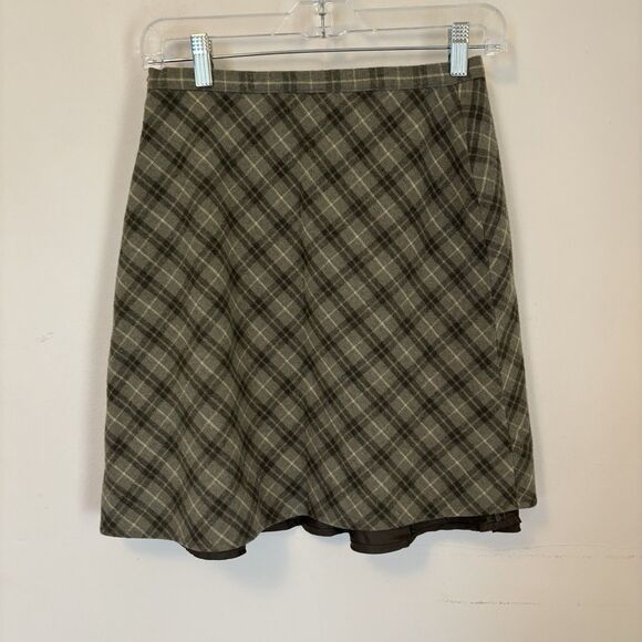 Y2K Abercrombie Fitch Mini Skirt Plaid Wool 2 Green OfficeCore Acadamia Vintage - Picture 2 of 6